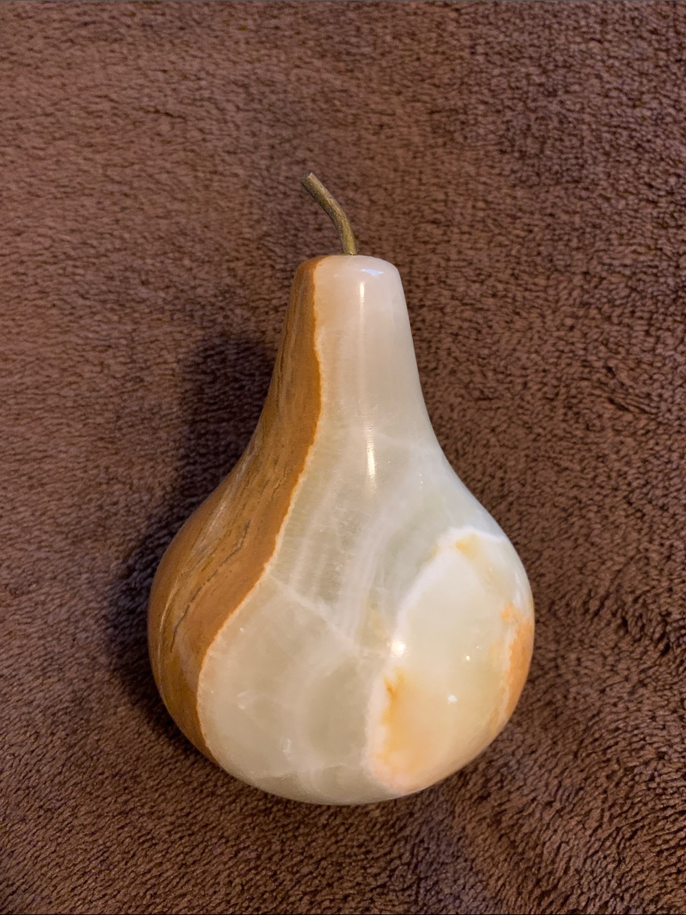 Vintage Marble pear, Onyx pear with metal stem